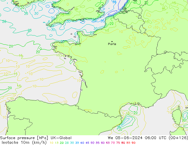 Isotachs (kph) UK-Global  05.06.2024 06 UTC