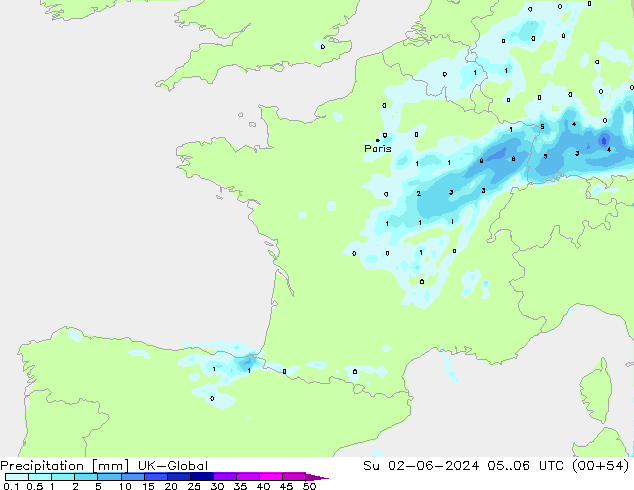 Precipitation UK-Global Su 02.06.2024 06 UTC