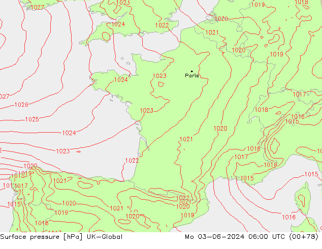 Surface pressure UK-Global Mo 03.06.2024 06 UTC