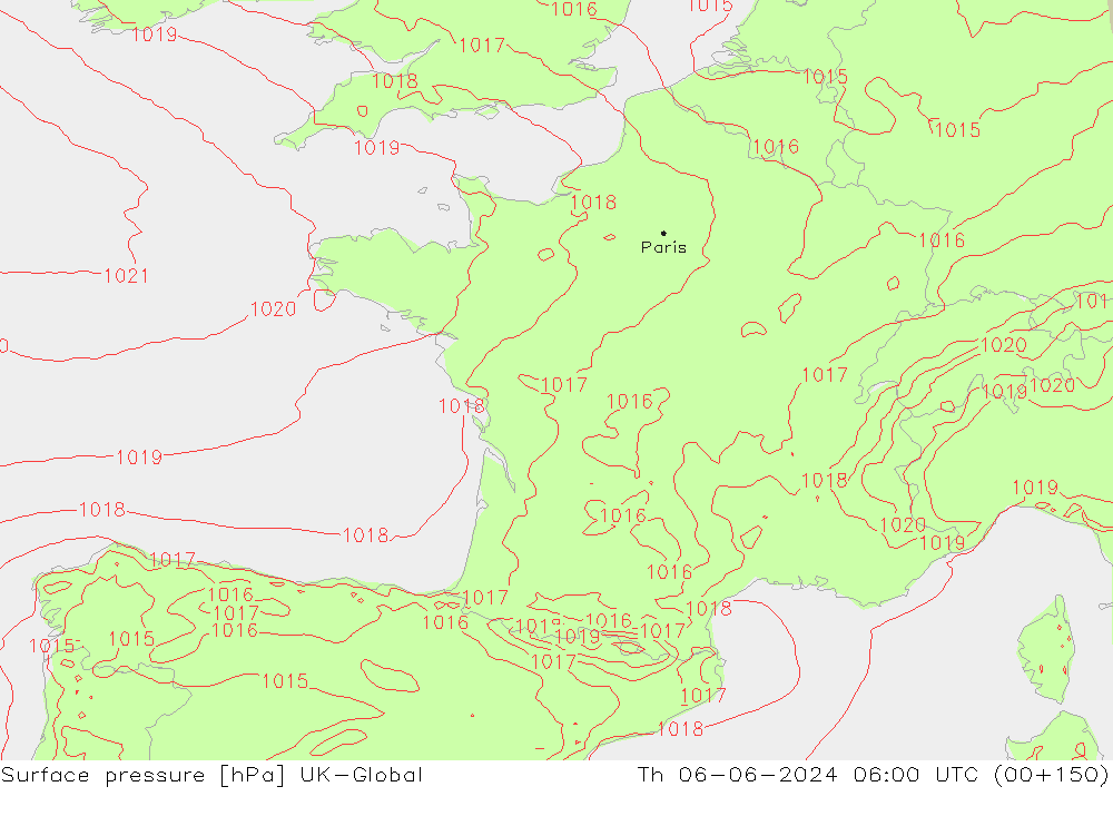 Surface pressure UK-Global Th 06.06.2024 06 UTC