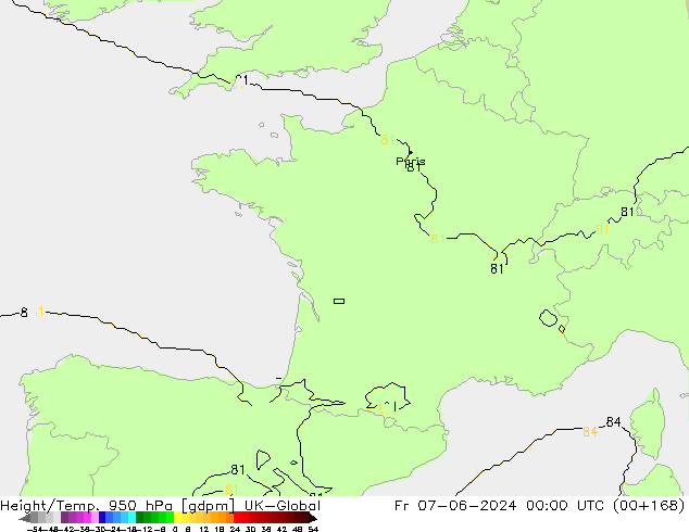 Height/Temp. 950 hPa UK-Global Fr 07.06.2024 00 UTC