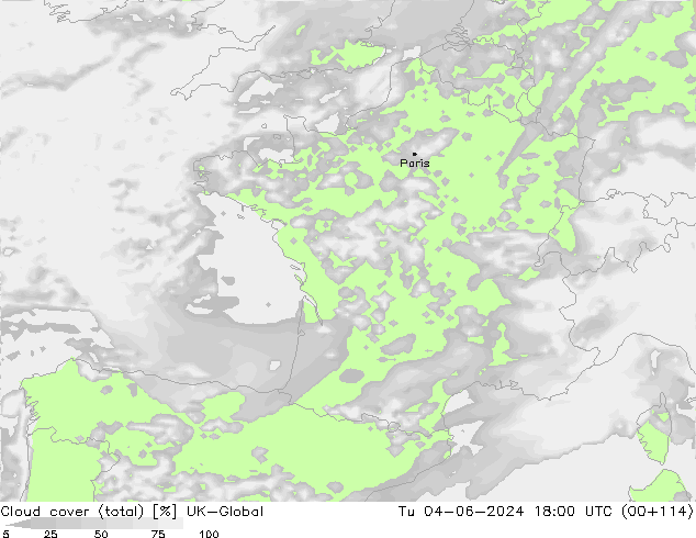 Cloud cover (total) UK-Global Tu 04.06.2024 18 UTC