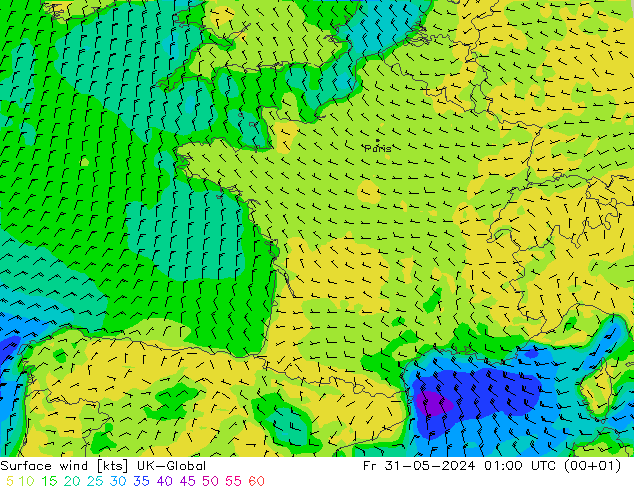 Vento 10 m UK-Global ven 31.05.2024 01 UTC