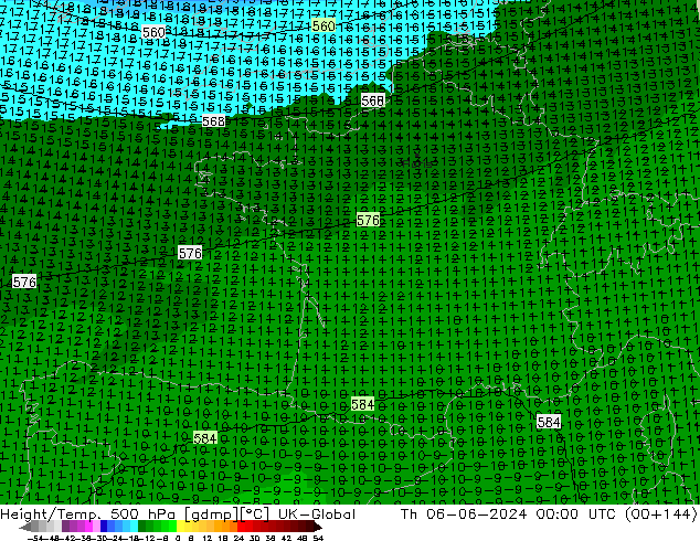 Height/Temp. 500 hPa UK-Global czw. 06.06.2024 00 UTC