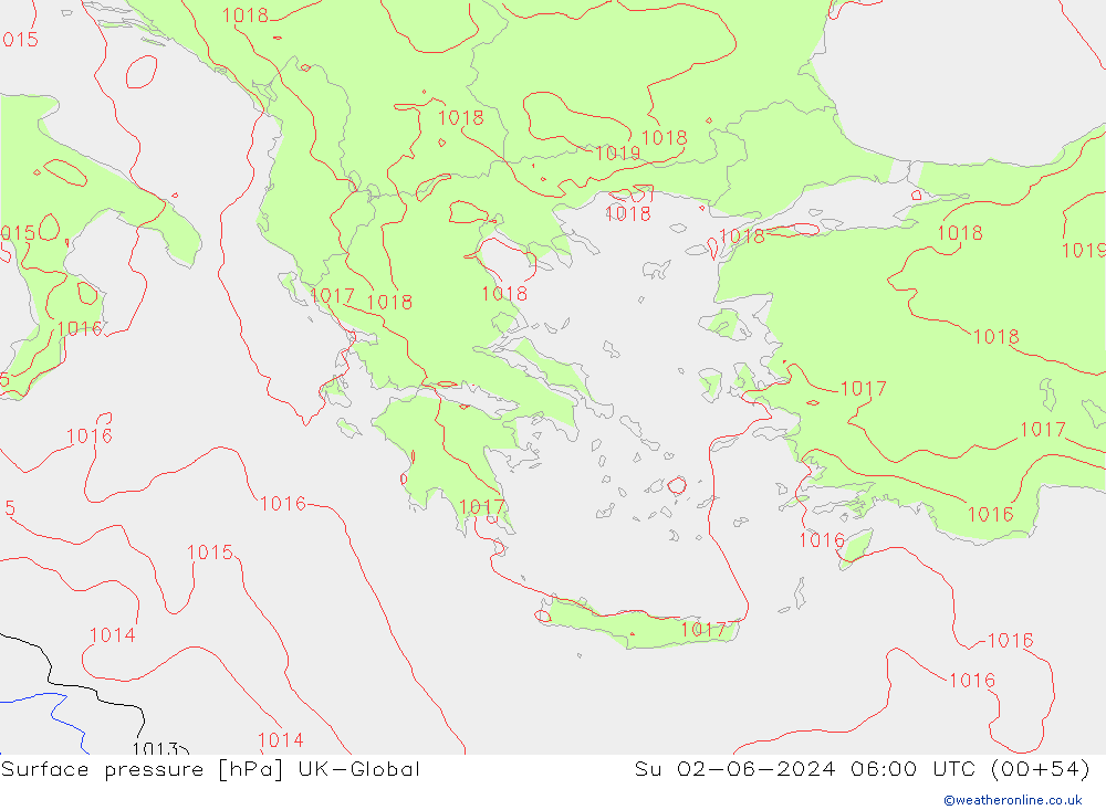 Surface pressure UK-Global Su 02.06.2024 06 UTC