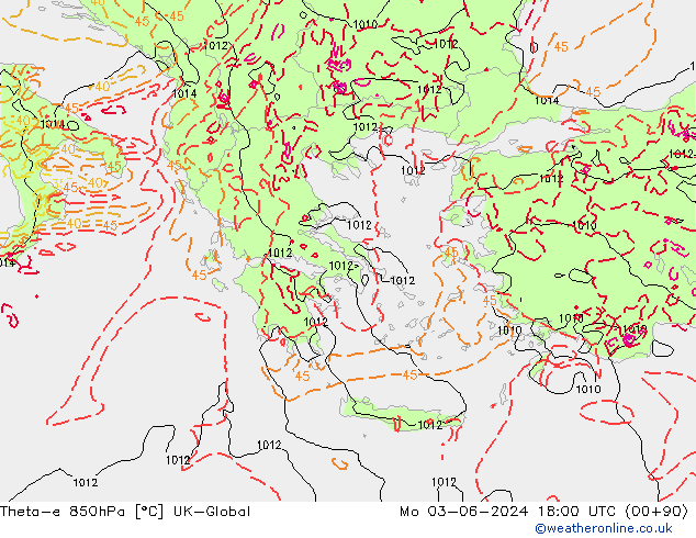 Theta-e 850hPa UK-Global pon. 03.06.2024 18 UTC