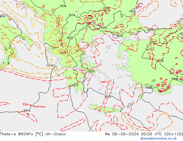 Theta-e 850hPa UK-Global We 05.06.2024 00 UTC