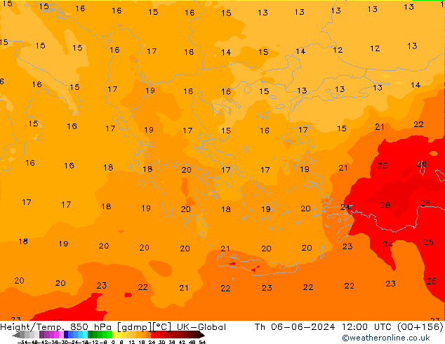 Height/Temp. 850 hPa UK-Global Th 06.06.2024 12 UTC