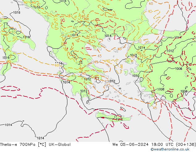 Theta-e 700hPa UK-Global Qua 05.06.2024 18 UTC