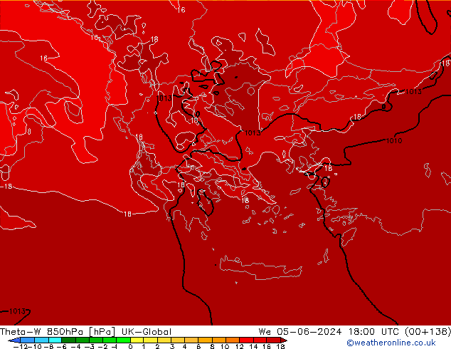 Theta-W 850hPa UK-Global We 05.06.2024 18 UTC