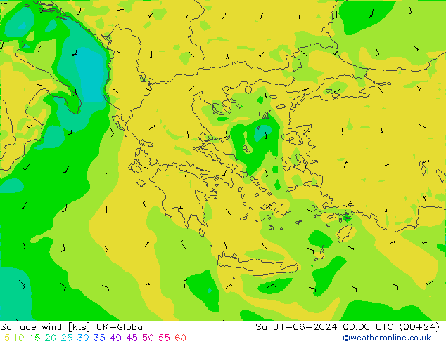 Viento 10 m UK-Global sáb 01.06.2024 00 UTC