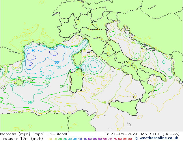 Isotachs (mph) UK-Global ven 31.05.2024 03 UTC