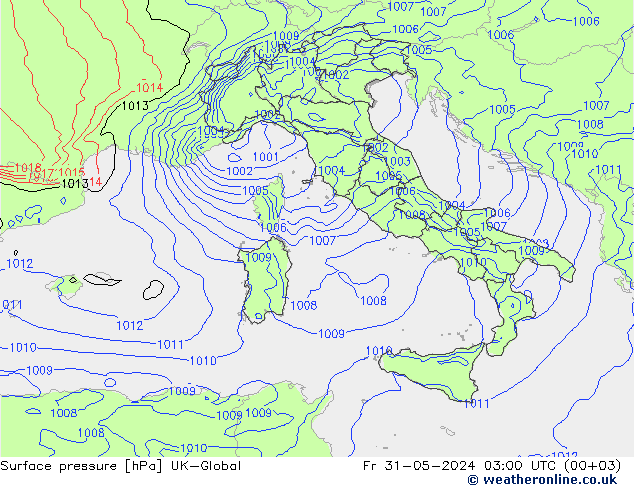 Presión superficial UK-Global vie 31.05.2024 03 UTC