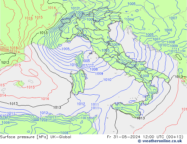 Surface pressure UK-Global Fr 31.05.2024 12 UTC
