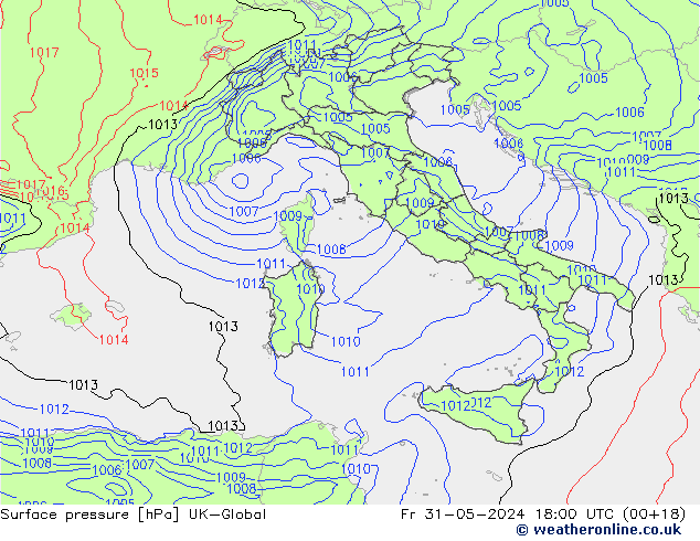 Surface pressure UK-Global Fr 31.05.2024 18 UTC