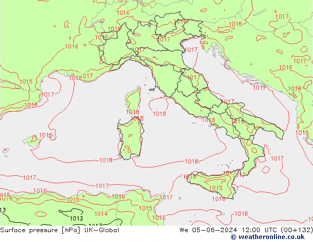 pressão do solo UK-Global Qua 05.06.2024 12 UTC