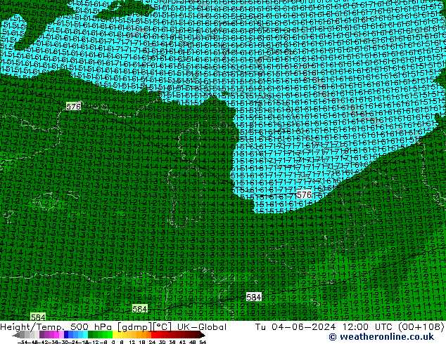 Height/Temp. 500 hPa UK-Global  04.06.2024 12 UTC