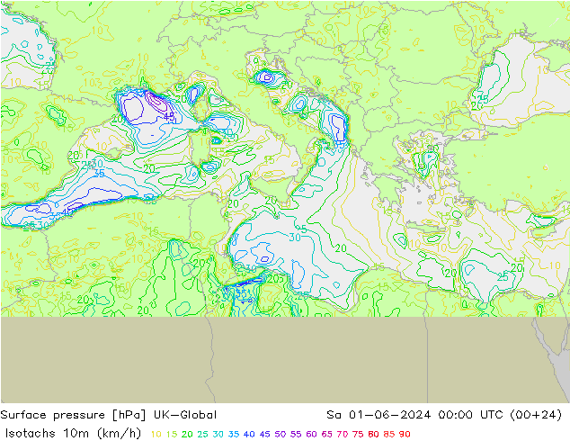 Isotachs (kph) UK-Global  01.06.2024 00 UTC