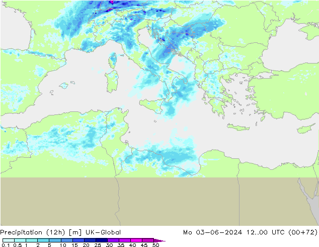 Yağış (12h) UK-Global Pzt 03.06.2024 00 UTC