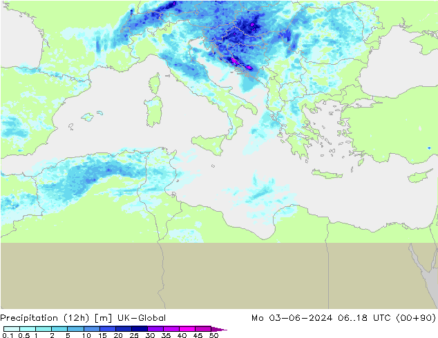 Yağış (12h) UK-Global Pzt 03.06.2024 18 UTC