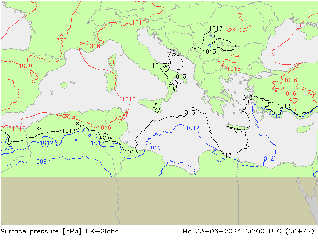 Pressione al suolo UK-Global lun 03.06.2024 00 UTC