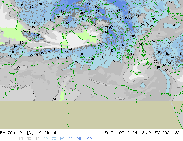 RH 700 гПа UK-Global пт 31.05.2024 18 UTC