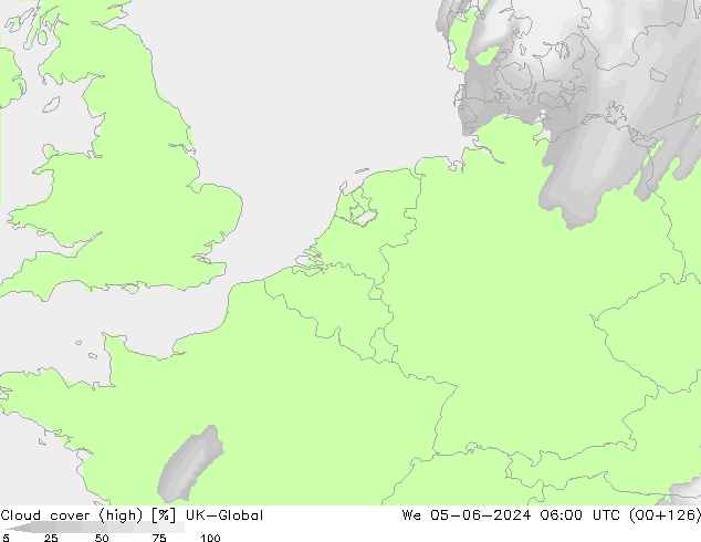 Cloud cover (high) UK-Global We 05.06.2024 06 UTC