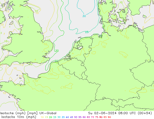 Isotachs (mph) UK-Global Ne 02.06.2024 06 UTC