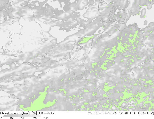 Cloud cover (low) UK-Global We 05.06.2024 12 UTC