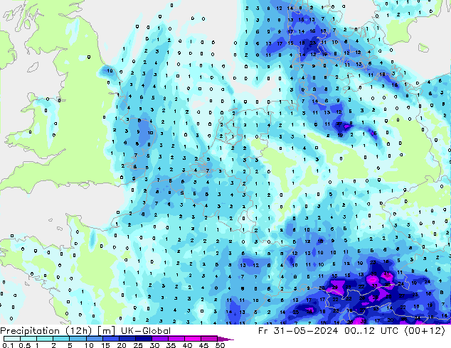 Precipitation (12h) UK-Global Fr 31.05.2024 12 UTC