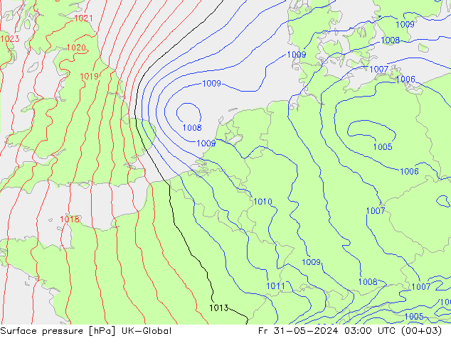 Atmosférický tlak UK-Global Pá 31.05.2024 03 UTC