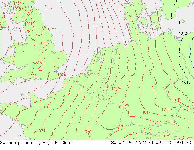 Atmosférický tlak UK-Global Ne 02.06.2024 06 UTC