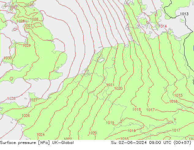 Surface pressure UK-Global Su 02.06.2024 09 UTC