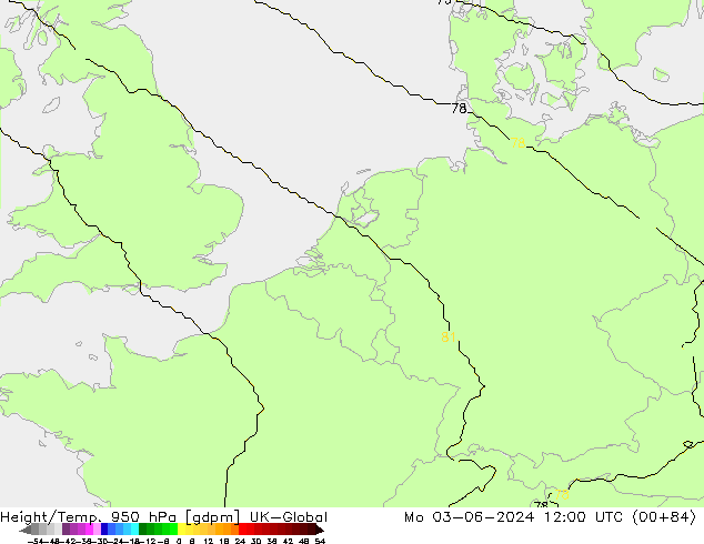 Height/Temp. 950 hPa UK-Global Seg 03.06.2024 12 UTC