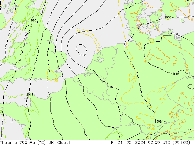 Theta-e 700hPa UK-Global Sex 31.05.2024 03 UTC