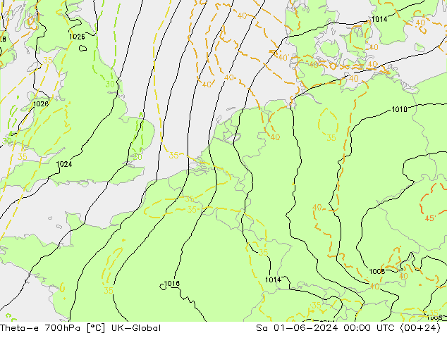 Theta-e 700hPa UK-Global So 01.06.2024 00 UTC