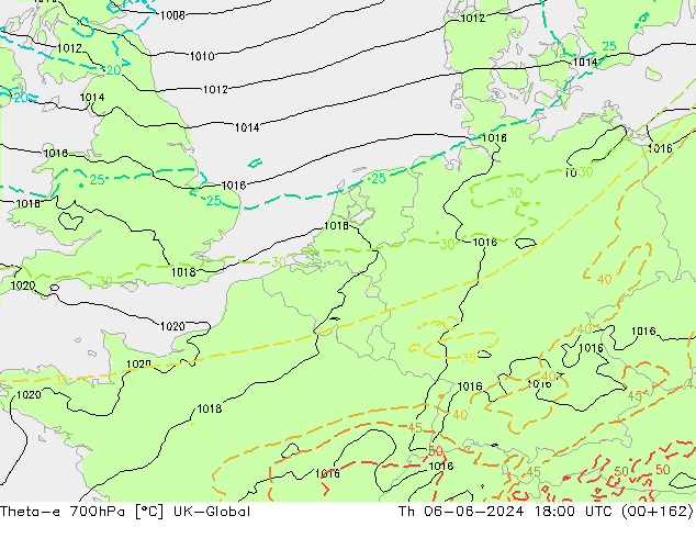 Theta-e 700hPa UK-Global jeu 06.06.2024 18 UTC
