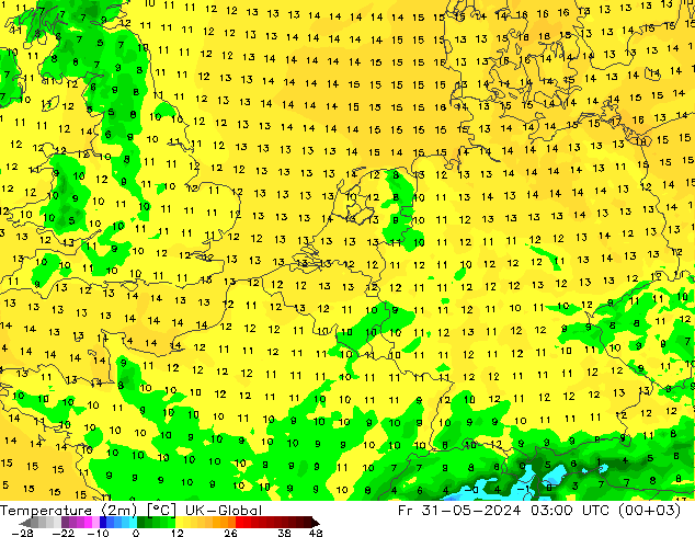 Temperatura (2m) UK-Global Sex 31.05.2024 03 UTC