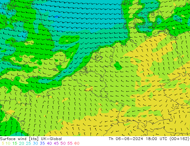 Surface wind UK-Global Th 06.06.2024 18 UTC