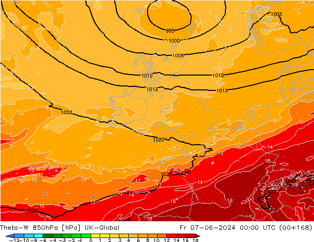 Theta-W 850hPa UK-Global ven 07.06.2024 00 UTC