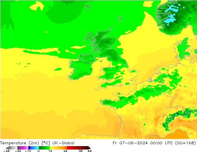Sıcaklık Haritası (2m) UK-Global Cu 07.06.2024 00 UTC