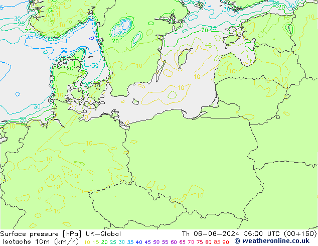 Isotachs (kph) UK-Global gio 06.06.2024 06 UTC