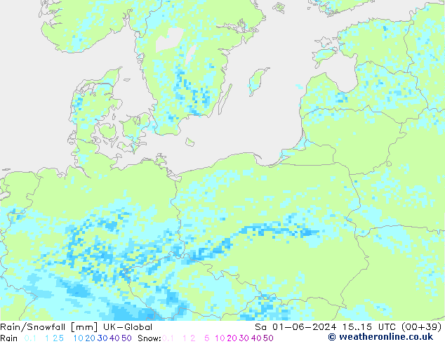 Rain/Snowfall UK-Global sam 01.06.2024 15 UTC