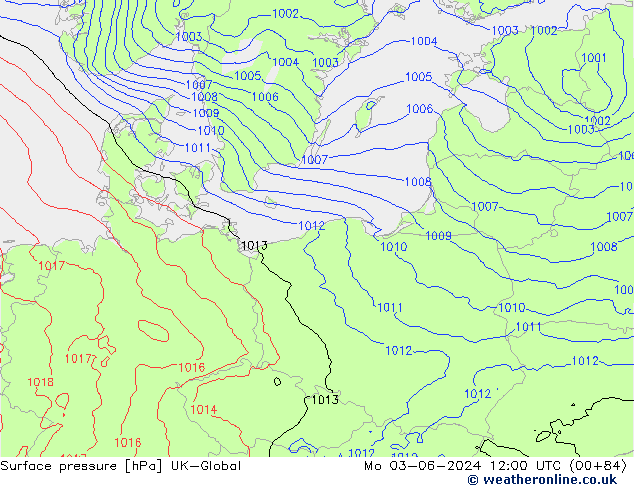 Surface pressure UK-Global Mo 03.06.2024 12 UTC