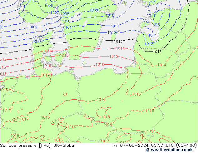 Presión superficial UK-Global vie 07.06.2024 00 UTC