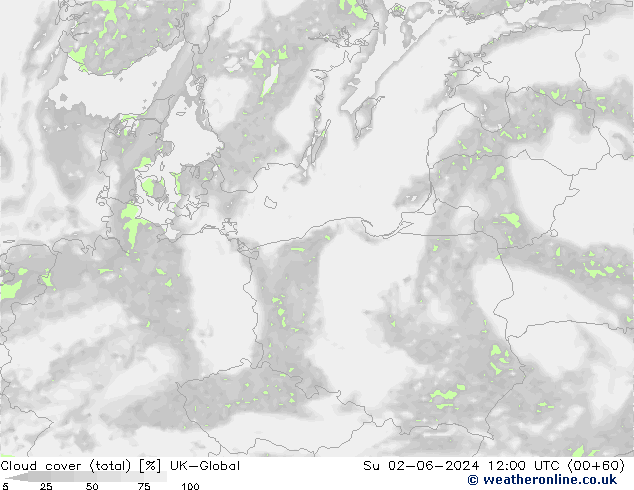 Cloud cover (total) UK-Global Ne 02.06.2024 12 UTC