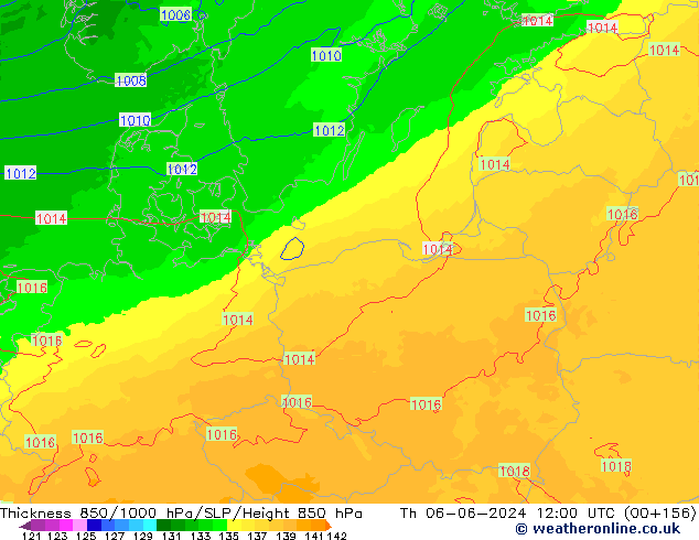 850-1000 hPa Kalınlığı UK-Global Per 06.06.2024 12 UTC