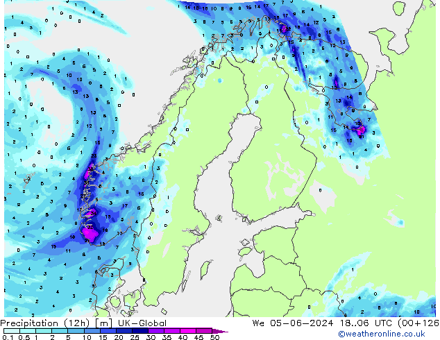 Yağış (12h) UK-Global Çar 05.06.2024 06 UTC