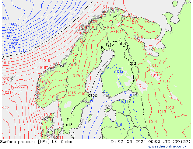 Atmosférický tlak UK-Global Ne 02.06.2024 09 UTC