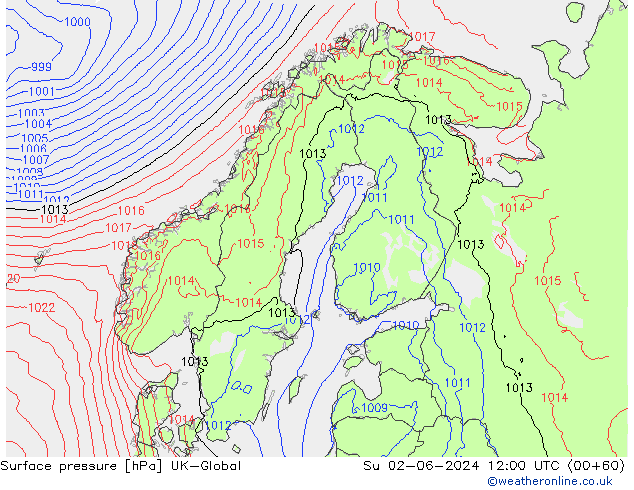 Surface pressure UK-Global Su 02.06.2024 12 UTC